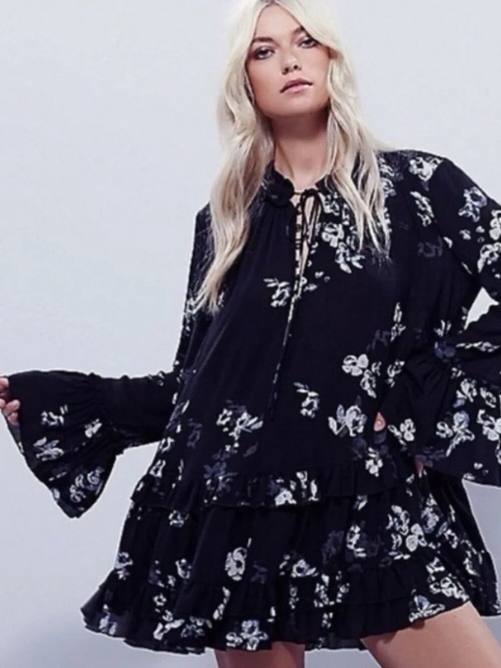 Free People Romantic Boho Tiered Floral Mini Dress s/p